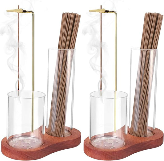 Incense Holder for Sticks, 2 in 1 Incense Stick Holder for Sticks with Glass Ash Catcher,Anti-Ash Flying No Mess Incense Burner，for Yoga Spa Meditation Home Decor(2 Pack)