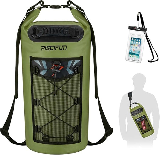 Piscifun Dry Bag, Waterproof Floating Backpack 10L/20L/30L/40L with Waterproof Phone Case for Boating, Kayaking, Fishing