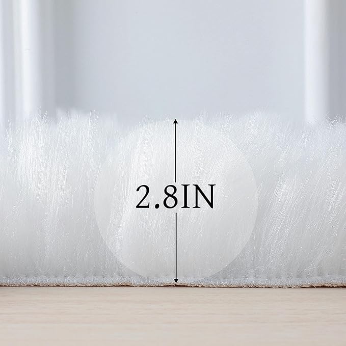 Faux Fur Rug White Sheepskin Shag Fluffy Fuzzy 6x9 ft Rugs for Bedroom Bedside Bed Floor Living Room Plush Rectangle High-Density Cushion Carpet Super Sofa Cover