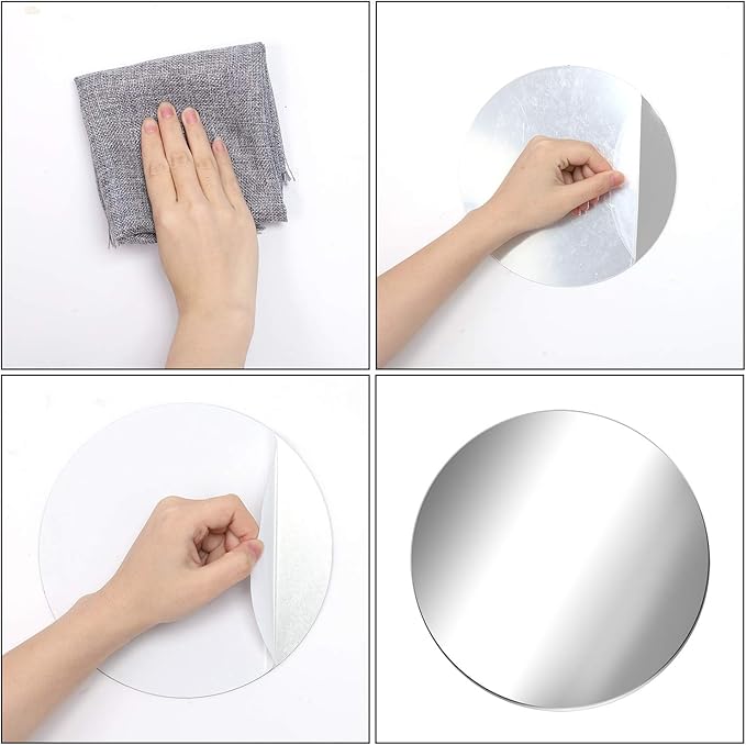 Aneco 6 Pack Acrylic Mirrors - Non Glass, Self Adhesive Round Mirror Wall Stickers for Home Decor, 4 Inches (Thickness 2 mm)