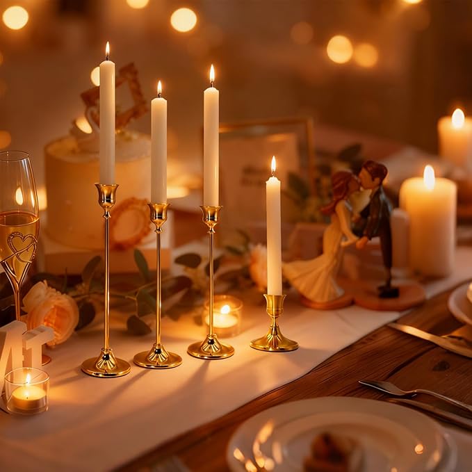 Candlestick Holders Taper Candle Holders, Gold Vintage Candle Stick Candle Holder for Pillar Candles Table Centerpiece, Wedding Reception, Festive Christmas Mantel Decor or Home Decor