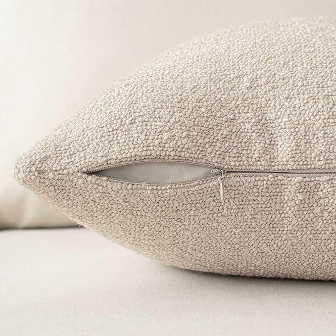 MIULEE 20x20 Inch Decorative Pillow Covers for Couch Bed Set of 2 Textured Boucle Neutral Winter Throw Pillows Oatmeal Accent Solid Cushion Pillowcases Sofa Livingroom Home Decor