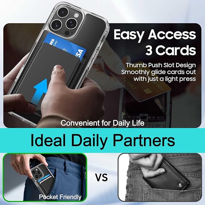 Ntwinro Magnetic for iPhone 12 & iPhone 12 Pro Clear Case (Compatible with MagSafe) with Black Detachable Wallet & Card Holder for 3 Cards [RFID Blocking] Military Grade Protective Slim Phone Cover