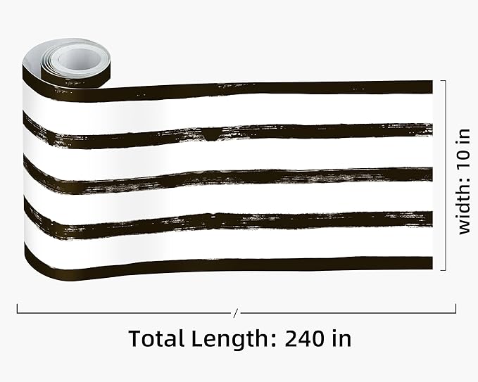 FLFK Wallpaper Border - Black and White Striped Wall Borders Decal Peel and Stick Trim 10" x 240"