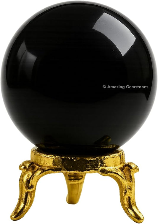 Amazing Gemstone Black Obsidian Crystal Ball with Stand - 1.5" Inches Crystal Sphere Meditation Balls for Witchcraft and Decorative Balls