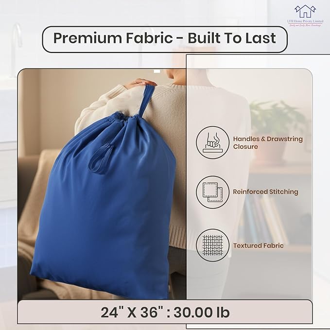 LFH Home Large Premium Cotton Canvas Laundry Bag with Drawstring and Handles Heavy Duty, Multi-Use, and Washable for Home, Travel, College or Storage 24x36 (Pack of 2)-Sky Blue