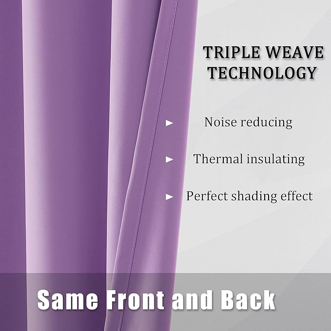 DUALIFE 96 Inch Length Purple Blackout Curtain Panels/Drapes for Living Room Solid Energy Efficient Room Darkening Bedroom Curtains Thermal Insulated Grommet Top 52 x 96 inch Amethyst Orchid