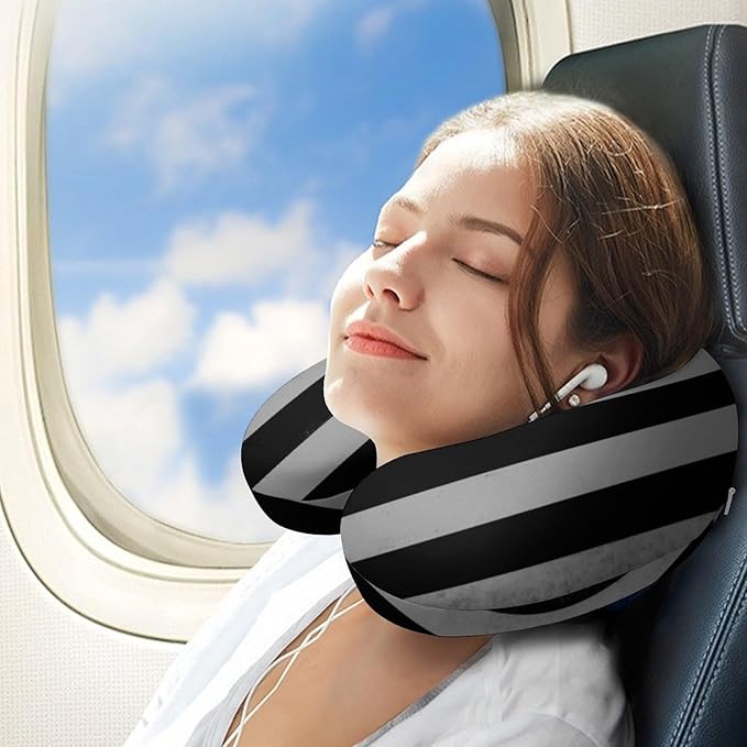 Women’s Travel Pillow U-Shaped Memory Foam Neck Rest, American Fire Fighter Thin Red Line Flag Art U-Shape, Washable Airplane Car Support