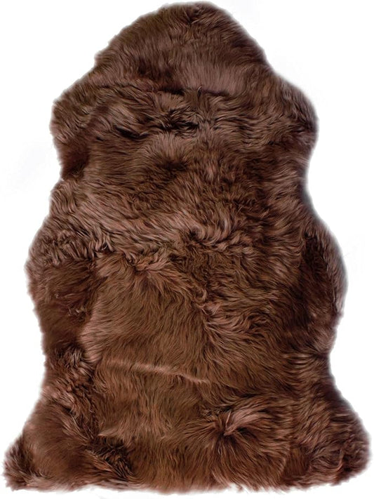 HUAHOO Premium Genuine Sheepskin Rug Brown Real Australia Sheepskin Natural Luxury Fluffy Lambskin Fur Area Rug Seat Covers for Kids Bedroom Sofa Chair Cover Pets Dogs Mat Double Pelt/2' x 3' Brown