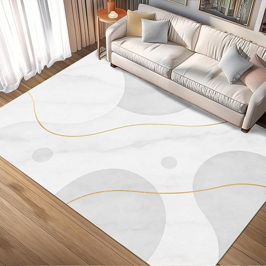 Minimalist Marble Rug - 8x10 Area Rugs, Abstract Marble Living Room Area Rugs, Modern Luxury Bedroom Rug, Washable & Non Slip Large Carpet Home Decor