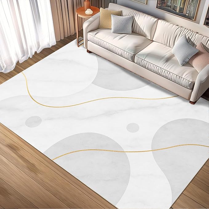 Minimalist Marble Rug - 5x6 Area Rug, Abstract Marble Area Rugs, Modern Luxury Carpet, Washable & Non Slip & Soft Rugs Home Decor