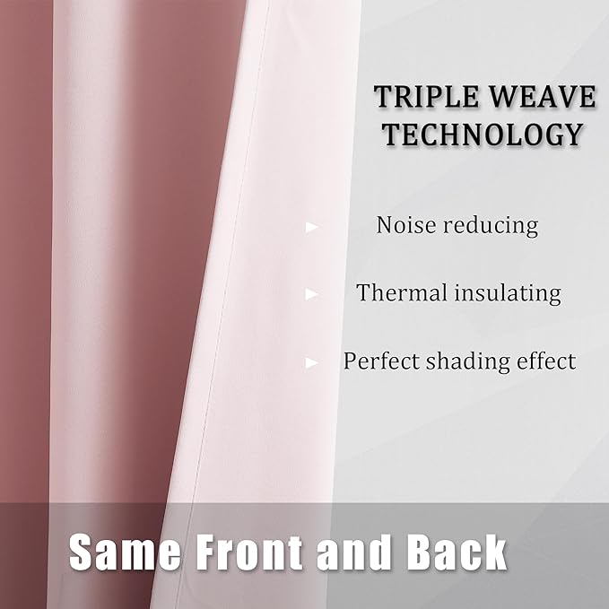 DUALIFE Baby Pink Curtains Blackout 63 Inch Length - Rose Blush Curtains for Nursery Thermal Insulated Room Darkening Curtain Panel Pair with Grommet Top 42 x 63 Inches Long, 2 Panels