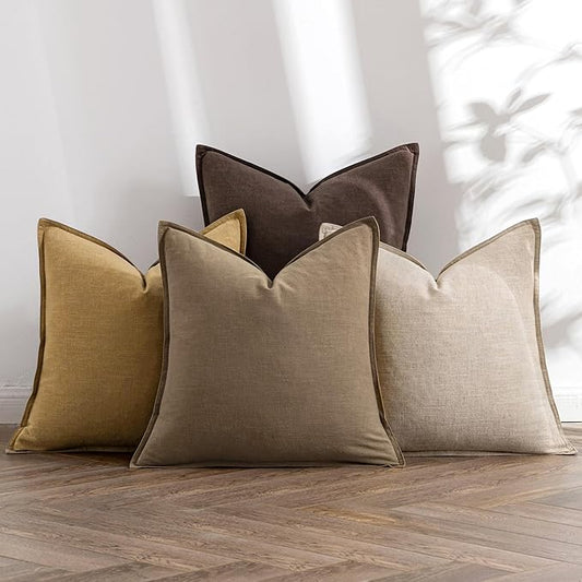 MIULEE Neutral Gold/Brown Linen Pillow Covers Pack of 4 Decorative Natural Throw Pillow Covers Soft Accent Boho Farmhouse Couch Pillowcases Modern Spring Decors for Living Room Bed Sofa 24x24 Inch