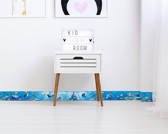 FLFK Peel and Stick Wallpaper Border Wall Decals for Kids Room - Under The Sea Fish Stickers Murals, 6" x 240" (Blue)
