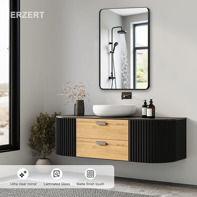 Bathroom Mirrors for Over Sink,1Pcs 24x30Inch Vanity Mirrors for Wall,Black Metal Frame Rectangle Mirrors for Bathroom Farmhouse Restroom,Hangs Horizontally or Vertically