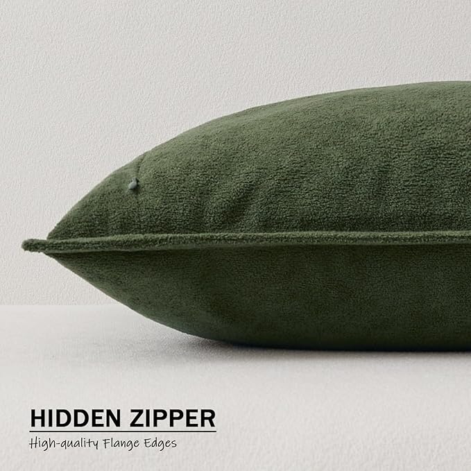 Kevin Textile Waterproof Decorative Pillow Covers Moss Green 16x16 Inch Pack of 2 Soft Boucle Textured Throw Pillowcases Elegant Accent Pillows for Couch Sofa Chair Bed Home Decor Indoor Outdoor