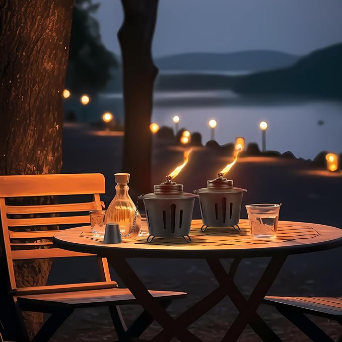 2 Pack Citronella Table Top Torches, 15oz Mini Fire Pit Tabletop Torch for Outside, Metal Tabletop Flame Torch Includes Long Lasting Wick and Snuffer for Yard, Patio, Deck, Garden, Party