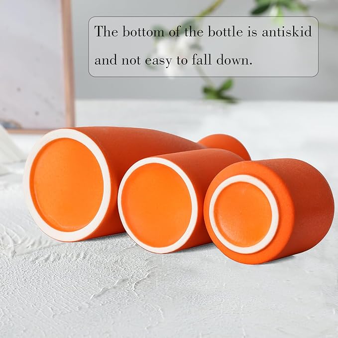 CEMABT Ceramic Orange Vases Set of 3 Small Flower Vases for Decor, Modern Rustic Farmhouse Home Decor, Decorative Vases for Pampas Grass,Idea Shelf,Table,Bookshelf,Entryway- Distressed Decor