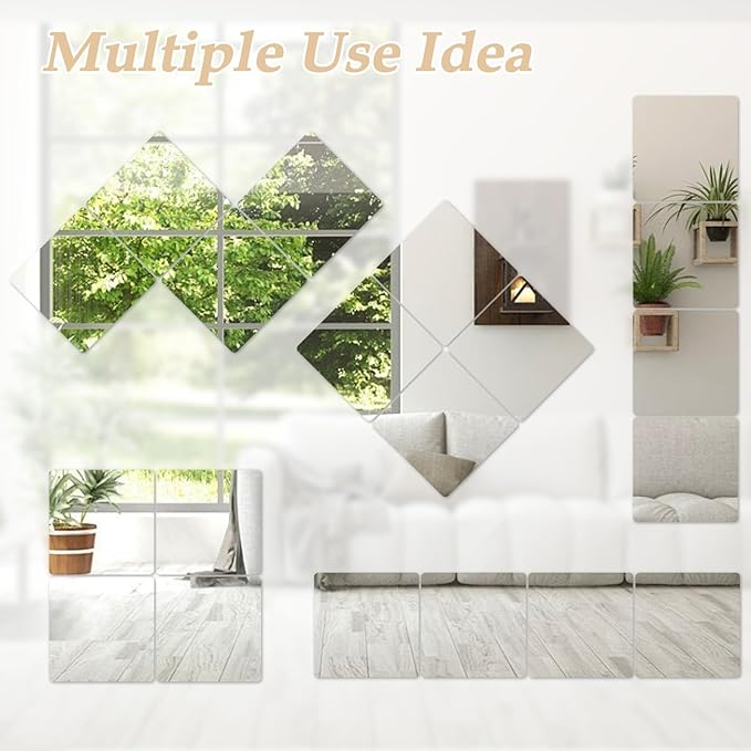 Abyssaly 10 Pack Acrylic Mirror Tiles, 11.8" x 11.8" Stick on Mirrors for Wall, Flexible Plastic Mirror Sheets Wall Stickers Small Espejos for Bedroom Home Gym Door