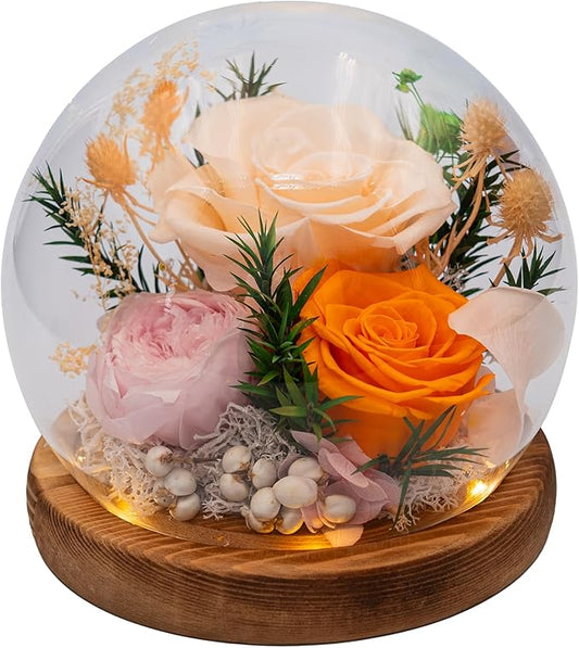 Eternal Flowers: Forever Flower Gifts for Her-Elegant Preserved Flowers in Glass Dome-Romantic Valentines, Anniversary, Mom Gifts for Her-Flowers for Delivery Prime (Champagne)