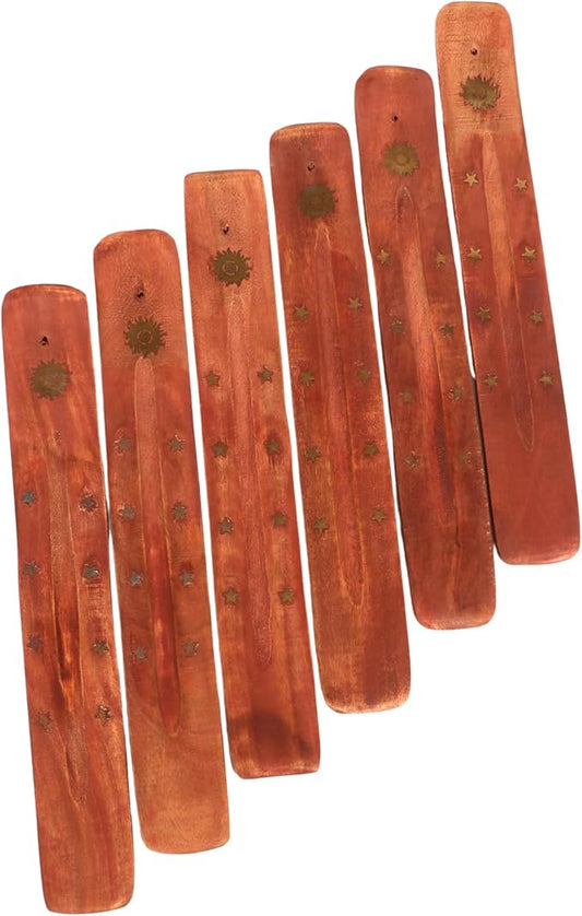 Hosley Set of 6 Wood Incense Holder Sun 10" Long. Ideal Gift for Wedding, Aromatherapy, Zen, Spa, Vastu, Reiki Chakra Settings