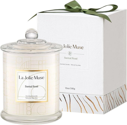 LA JOLIE MUSE Scented Candles, Santal Rosé Candles Gifts for Women, Rose Candles Luxury Jar Candle for Mothers Day Home Scented Large Natural Soy Wax Candles 70 Hours Long Burning 10 oz