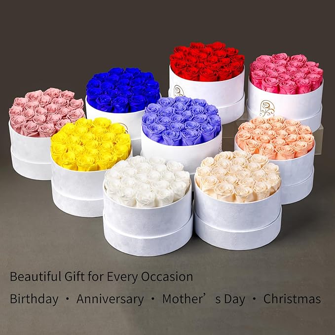 Gifts for Women Preserved Roses Flower Box, Luxury Velvet Box with 20 Roses, Preserved Flowers, Romantic Gift for Her, Wife, Girlfriend, Birthday Anniversary Christmas (Yellow)