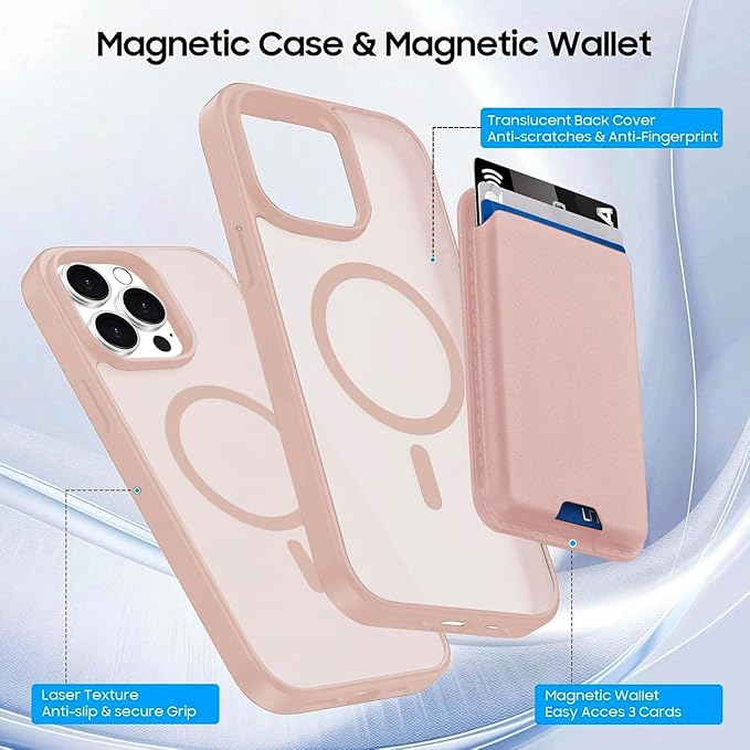 Ntwinro Magnetic for iPhone 13 Pro Max Case (Compatible with MagSafe) with Detachable Wallet & Card Holder for 3 Cards [RFID Blocking] Military Grade Protective Slim Phone Cover, Pink
