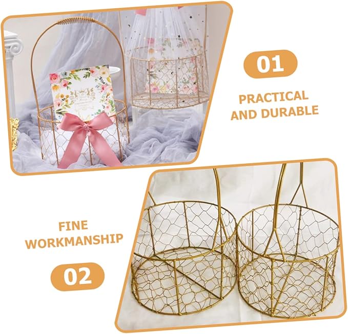 Gold Wire Flower Girl Basket Iron Wire Basket Wedding Storage Decorative