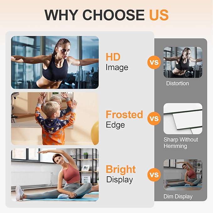 Hasipu Home Gym Mirror, 83"x40" Each, 2-Pack Frameless Wall Mounted Mirrors with Glass Clamps & 1 Aluminum Rail, Large Body Mirror for Home Gym, Yoga Studio, Bedroom, Silver Tempered Glass