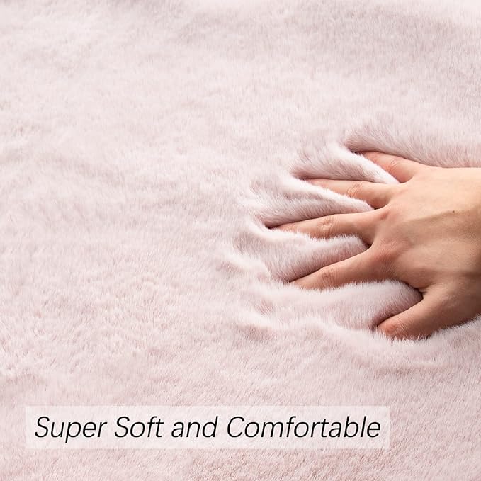 Living Room Rugs 8x10 Area Rugs for Bedroom Pink Shag Washable Faux Rabbit Fluffy Fur Rug Large Boho Nursery Rug