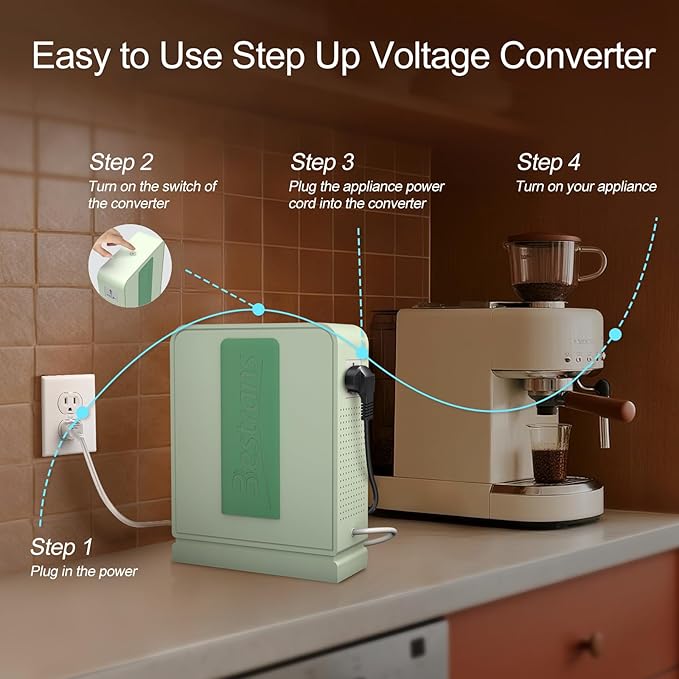 1000W Step Up Transformer 110v to 220v Converter, Heavy Duty Voltage Converter 110v to 220v with Dual Outlets, Overload Protection & Ultra-Quiet Design for Home Appliances,Light Green