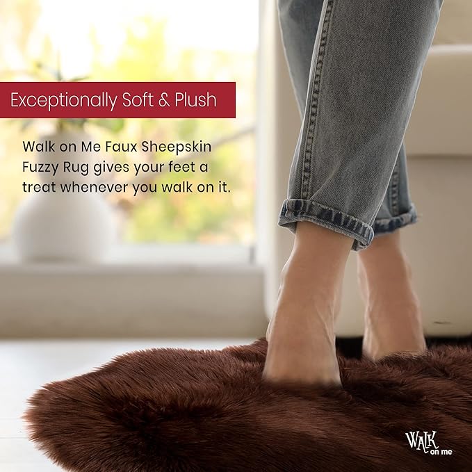 Silky Soft Faux Fur Rug, 8 ft. x 10 ft. Brown Fluffy Rug, Sheepskin Area Rug, Rectangle Rug for Living Room, Bedroom, Kid's Room, or Nursery, Home Décor Accent, Machine Washable with Non-Slip Backing