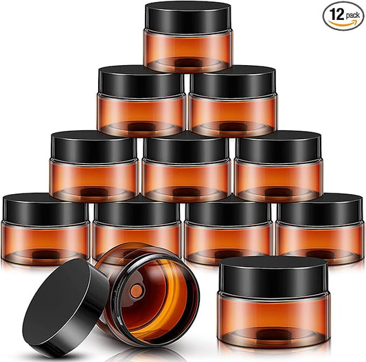 SATINIOR 12 Pack 8 oz Plastic Container Jars with Lids Round Clear Travel Cosmetic Container Slime Jars for Toiletries, Lotion, Cream, Ointments, Makeup, Rhinestone, Samples, Kitchen Storage(Amber)