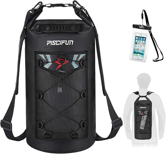 Piscifun Dry Bag, Waterproof Floating Backpack 10L/20L/30L/40L with Waterproof Phone Case for Boating, Kayaking, Fishing