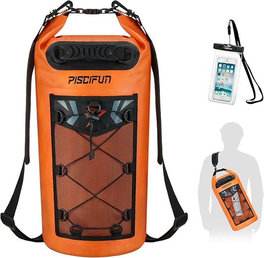 Piscifun Dry Bag, Waterproof Floating Backpack 10L/20L/30L/40L with Waterproof Phone Case for Boating, Kayaking, Fishing