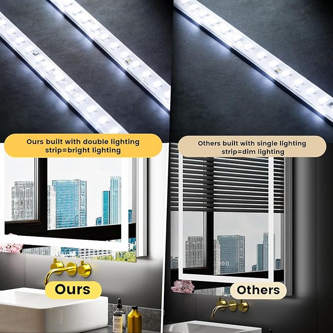 LOAAO 48X32 LED Bathroom Mirror with Lights, Anti-Fog, Dimmable, Backlit + Front Lit, Lighted Bathroom Vanity Mirror for Wall, Memory Function, Tempered Glass (Safe to Use)