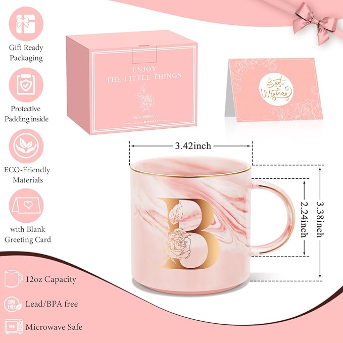 Valentines Day Gifts for Her, Anniversary Birthday Galentines Gifts for Women Mom Grandma Friend Sister Wife Teacher Coworker, Personalized Initial Customized Gift Monogrammed A-Z Coffee Mug 12 OZ(B)