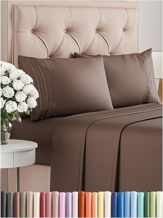 Cal King Size 4 Piece Sheet Set - Comfy Breathable & Cooling Bed Sheets Set - Hotel Luxury Bedding for Women, Men, Kids, Teens, Boys & Girls - Deep Pockets, Ultra-Soft, Wrinkle Free - Oeko-Tex - Brown