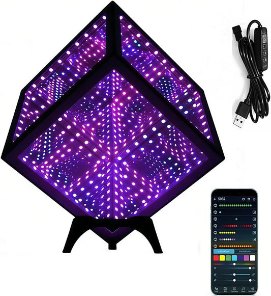 Infinity Hyper Cube LED Table Lamp - Infinity Mirror Light with 100+ Patterns, Music Sync, App Control, Infinite Cube Night Lights for Gaming,Party,Living Room,Bedroom Light Display and More(5Inches)