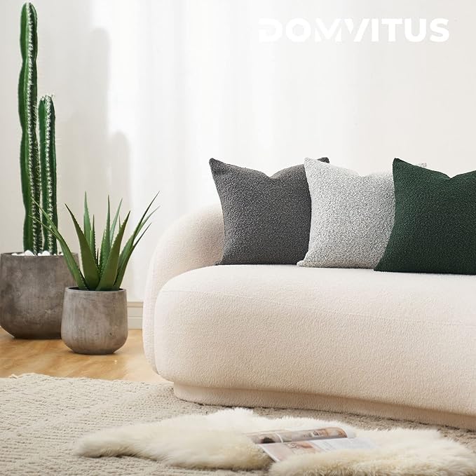 DOMVITUS Luxury Decorative Throw Pillow Cover 18 x 18 Inch Textured Boucle Square Sofa Couch Pillow for Living Room Woven Accent Cushion Case, 1PC, Graphite Grey