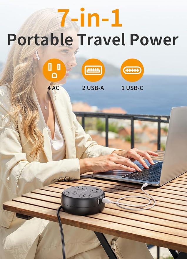 India Travel Adapter with USB C, US to India Plug Adapter with 4 Outlets 3 USB Ports, Type D Outlet Adapter for US to Bangladesh, India, Kuwait, Maldives (Black)
