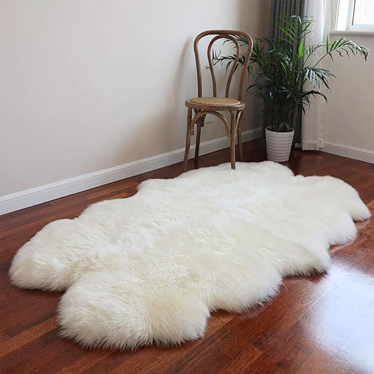 WL&ALLEN Sheepskin Rug - Genuine Thick & Lush 3 Inch Pile, Luxury Australian Pelts | Large Single Pelt 4'4" x 6'6", Ivory White