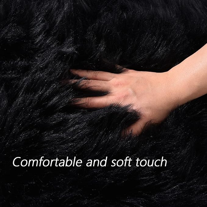 Latepis 2x10 Runner Black Faux Sheepskin Fur Rug Washable Shag Rugs Fluffy Carpet for Bedroom for Home Decor Rectangle