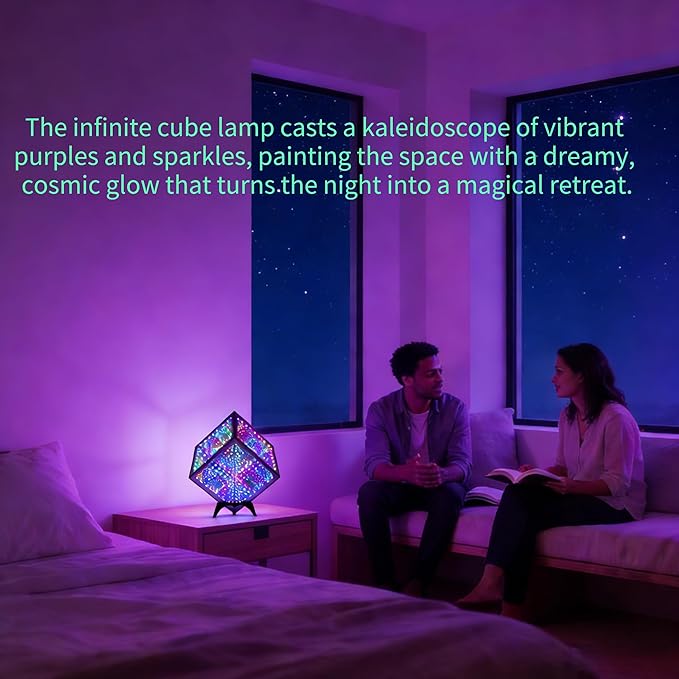 Infinity Hyper Cube LED Table Lamp - Infinity Mirror Light with 100+ Patterns, Music Sync, App Control, Infinite Cube Night Lights for Gaming,Party,Living Room,Bedroom Light Display and More(5Inches)