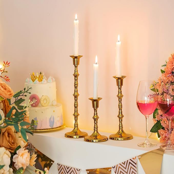 Brass Candlestick Holders Vintage: Tall Gold Taper Candle Holder Antique Candle Stick Holders for Christmas Wedding Centerpieve Living Room Mantle Home Decor Bridal Shower Set of 6