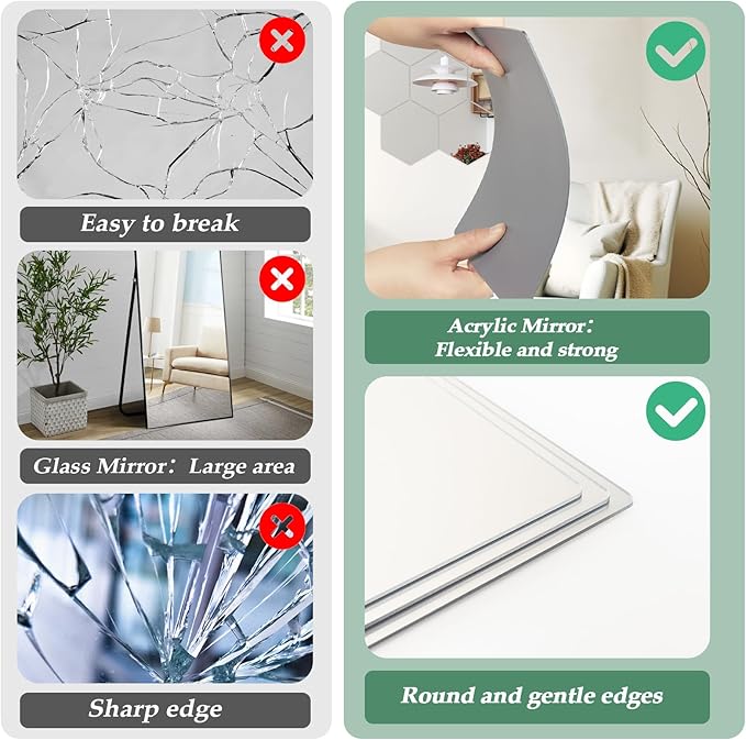 Abyssaly 10 Pack Acrylic Mirror Stickers 11.8" x 11.8", 3D Hexagon Flexible Plastic Mirror Tiles for Wall, Frameless Non-Glass Full Length Stick on Espejos Wall Tile Sheets for Bedroom Home Gym Door