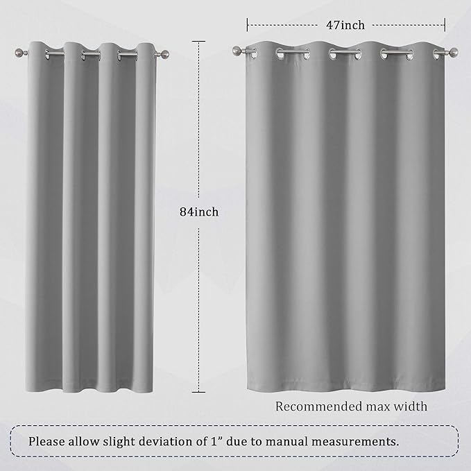 DUALIFE Ultimate Gray Blackout Curtain Panels/Drapes for Living Room 84 inch Length Solid Energy Efficient Room Darkening Bedroom Curtains Thermal Insulated Grommet Top 52x84 inch