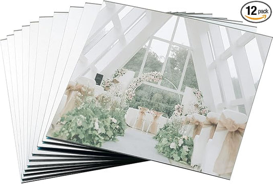 Mwellewm 12 Pcs Mirror Centerpieces for Tables, Acrylic Simulated Glass Round Mirror Tray Decoration Small Circular Plate for Candles Wedding Baby Shower Christmas Party Decor Crafts 7.87 x 7.87''