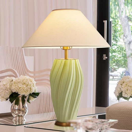 Modern E26 Ceramic Table Lamps 20.5", Sage Green Plug in Table Lamp Funky Decor for Living Room Desk End Bedroom Bedside Room Office